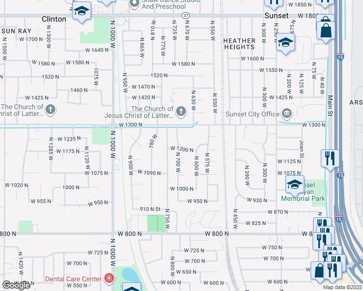 map of restaurants, bars, coffee shops, grocery stores, and more near 1214 North 700 West in Clinton