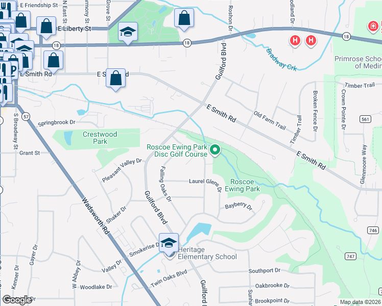 map of restaurants, bars, coffee shops, grocery stores, and more near 567 Berkshire Drive in Medina
