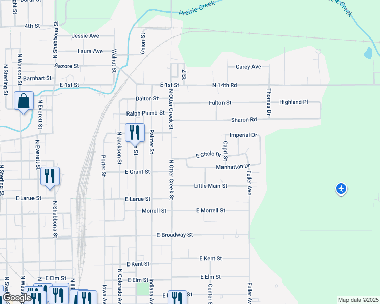 map of restaurants, bars, coffee shops, grocery stores, and more near 1307 South Sterling Street in Streator