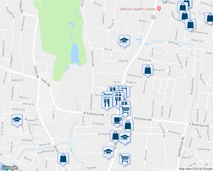 map of restaurants, bars, coffee shops, grocery stores, and more near 15 Locust Street in Spring Valley