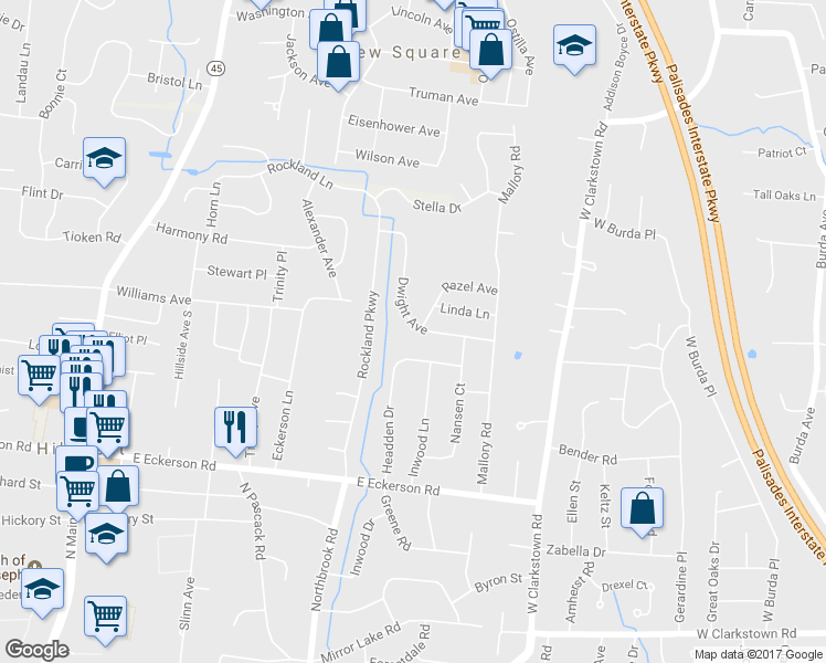 map of restaurants, bars, coffee shops, grocery stores, and more near 14 Dwight Avenue in Spring Valley