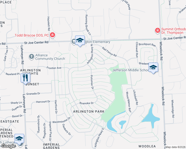 map of restaurants, bars, coffee shops, grocery stores, and more near 8326 Tewksbury Court in Fort Wayne