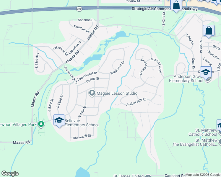 map of restaurants, bars, coffee shops, grocery stores, and more near 11837 South 47th Street in Papillion