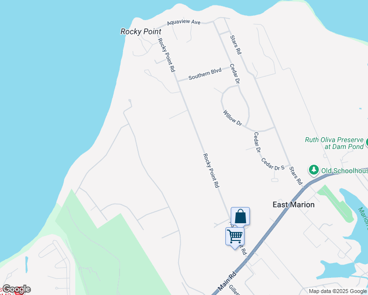 map of restaurants, bars, coffee shops, grocery stores, and more near 2739 Rocky Point Road in East Marion