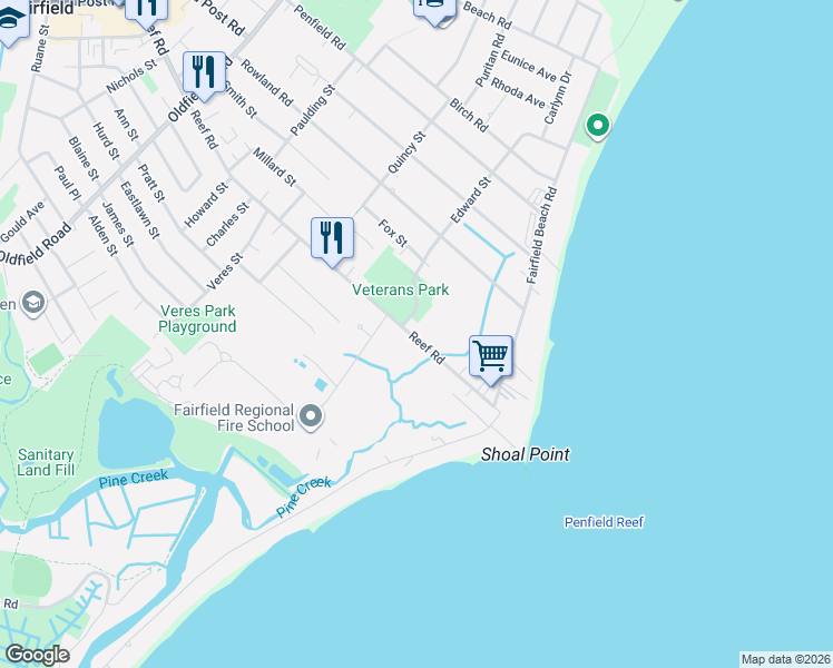 map of restaurants, bars, coffee shops, grocery stores, and more near 929 Reef Road in Fairfield
