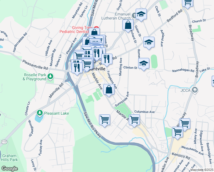 map of restaurants, bars, coffee shops, grocery stores, and more near 220 Tompkins Avenue in Pleasantville