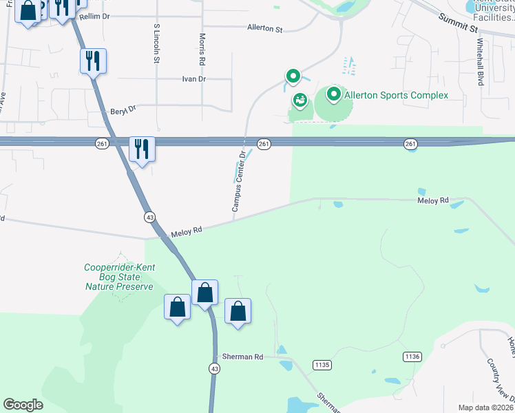map of restaurants, bars, coffee shops, grocery stores, and more near 1335 Meloy Rd in Kent