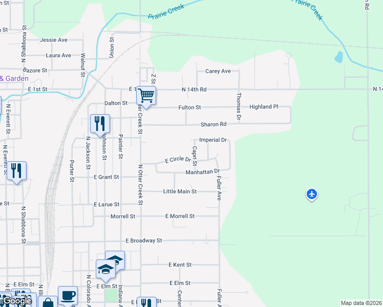 map of restaurants, bars, coffee shops, grocery stores, and more near 21 Capri Street in Streator