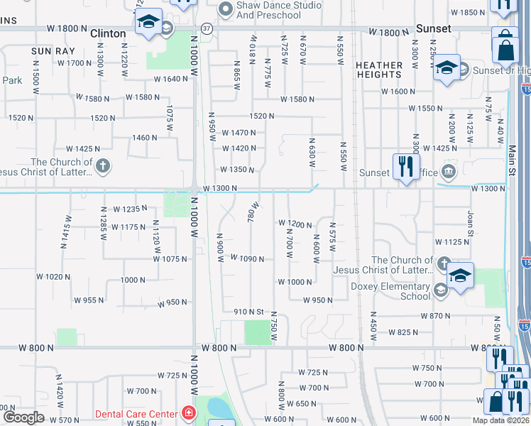 map of restaurants, bars, coffee shops, grocery stores, and more near 767 1240 North in Clinton