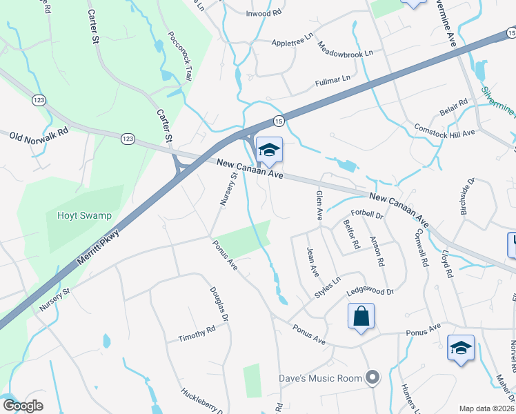 map of restaurants, bars, coffee shops, grocery stores, and more near 9 New Canaan Way in Norwalk