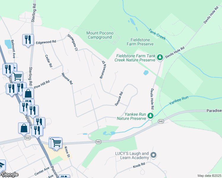 map of restaurants, bars, coffee shops, grocery stores, and more near 5 Brookeville Terrace in Mount Pocono
