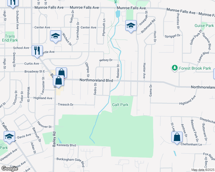 map of restaurants, bars, coffee shops, grocery stores, and more near 1872 Tacoma Street in Cuyahoga Falls
