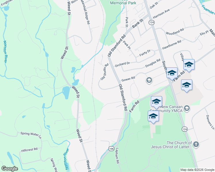 map of restaurants, bars, coffee shops, grocery stores, and more near 39 Old Studio Road in New Canaan