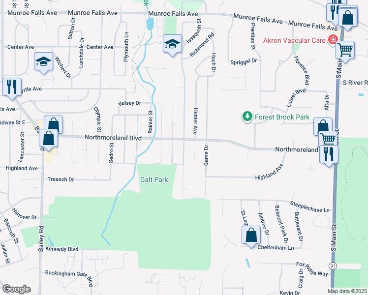 map of restaurants, bars, coffee shops, grocery stores, and more near 1865 Issaquah Street in Cuyahoga Falls