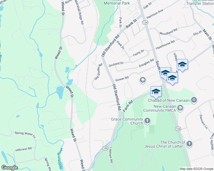 map of restaurants, bars, coffee shops, grocery stores, and more near 21 Old Studio Road in New Canaan