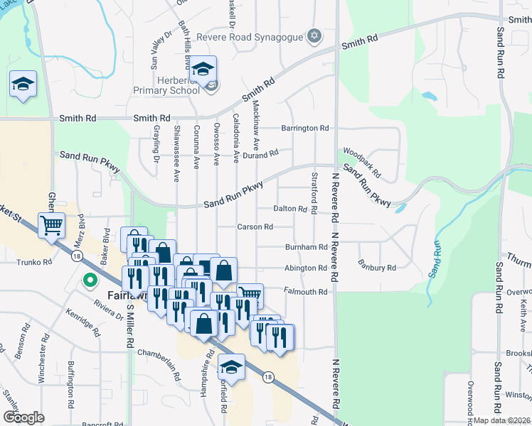 map of restaurants, bars, coffee shops, grocery stores, and more near 2538 Dalton Rd in Fairlawn