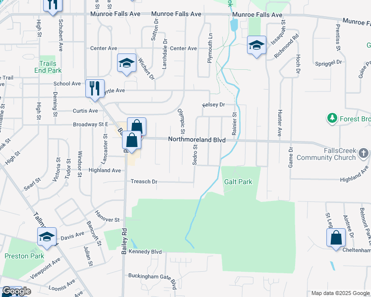 map of restaurants, bars, coffee shops, grocery stores, and more near 1863 Olympic Street in Cuyahoga Falls