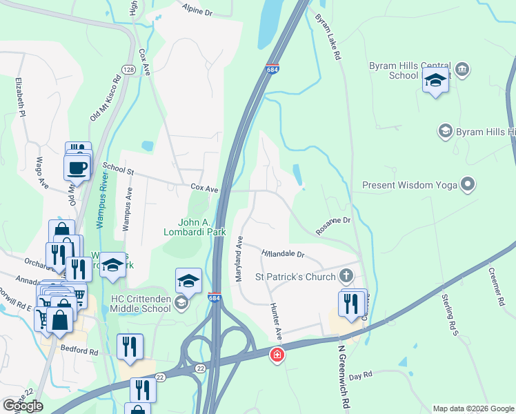 map of restaurants, bars, coffee shops, grocery stores, and more near 4 Maryland Avenue in Armonk