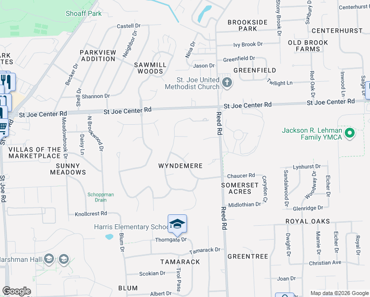 map of restaurants, bars, coffee shops, grocery stores, and more near 5525 Pine Oak Ct in Fort Wayne