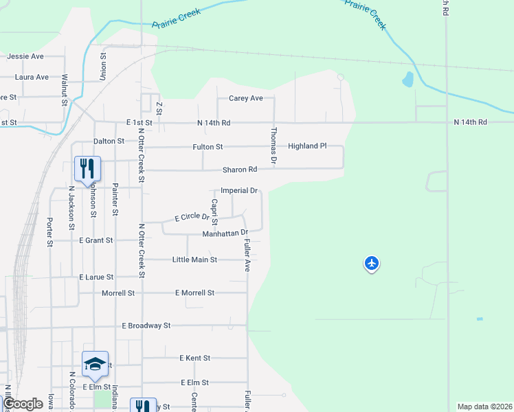 map of restaurants, bars, coffee shops, grocery stores, and more near 39 Manhattan Drive in Streator