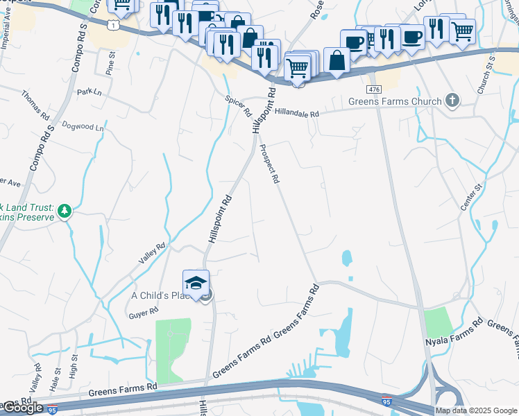 map of restaurants, bars, coffee shops, grocery stores, and more near 7 Harding Lane in Westport