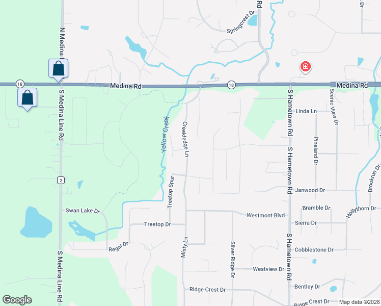 map of restaurants, bars, coffee shops, grocery stores, and more near 176 Creekledge Lane in Akron