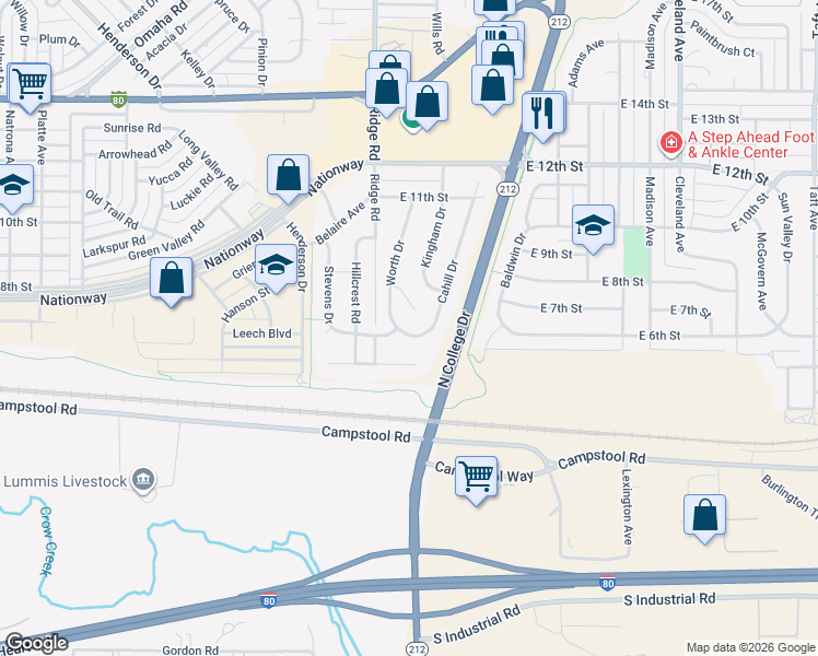 map of restaurants, bars, coffee shops, grocery stores, and more near 801-803 Cahill Drive in Cheyenne