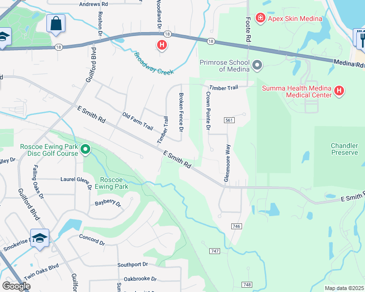 map of restaurants, bars, coffee shops, grocery stores, and more near 1116 Old Farm Trail in Medina