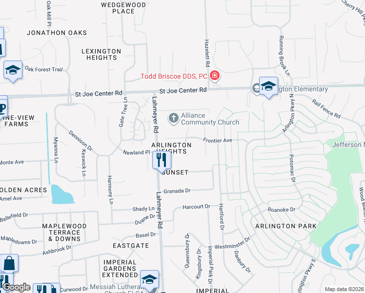 map of restaurants, bars, coffee shops, grocery stores, and more near 7527 Clubhouse Dr in Fort Wayne