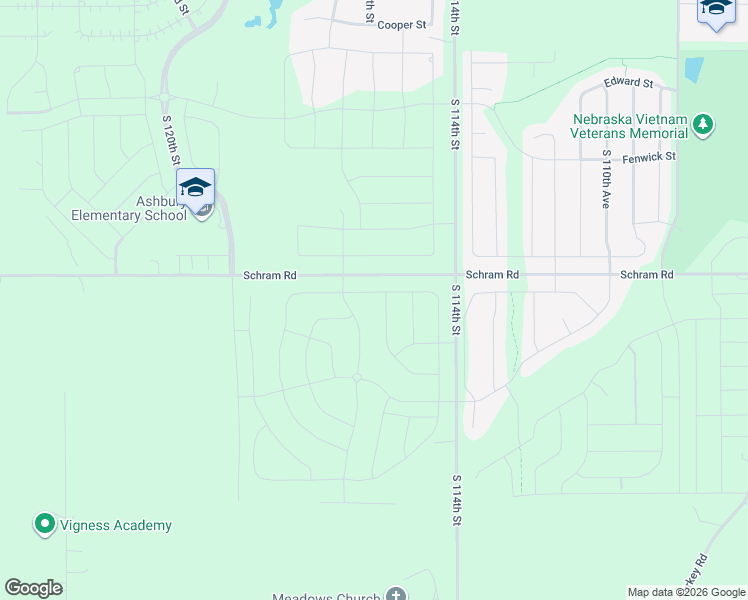 map of restaurants, bars, coffee shops, grocery stores, and more near 11505 Schram Road in Papillion