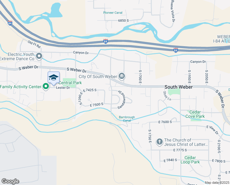 map of restaurants, bars, coffee shops, grocery stores, and more near 1559 East Sandalwood Drive South in South Weber