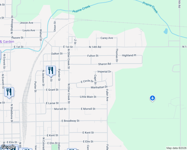 map of restaurants, bars, coffee shops, grocery stores, and more near 21 Capri Street in Streator