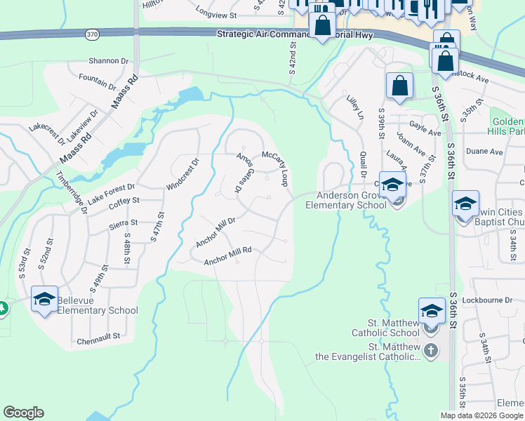 map of restaurants, bars, coffee shops, grocery stores, and more near 4302 Amos Gates Drive in Bellevue