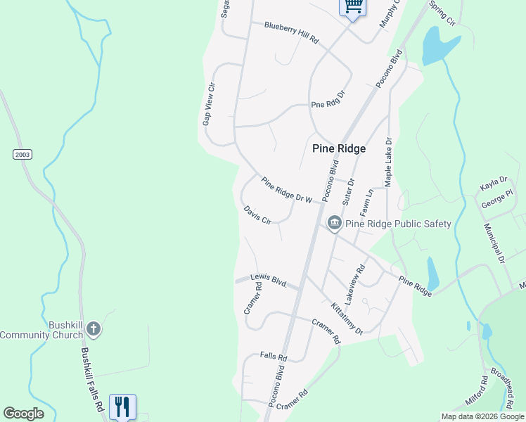 map of restaurants, bars, coffee shops, grocery stores, and more near Davis Circle in Pike County