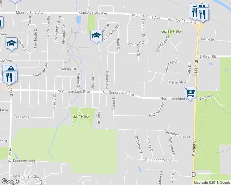 map of restaurants, bars, coffee shops, grocery stores, and more near 305 Northmoreland Boulevard in Munroe Falls