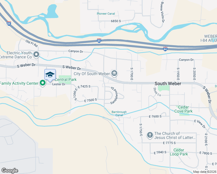 map of restaurants, bars, coffee shops, grocery stores, and more near 1565 East Sandalwood Drive South in Ogden