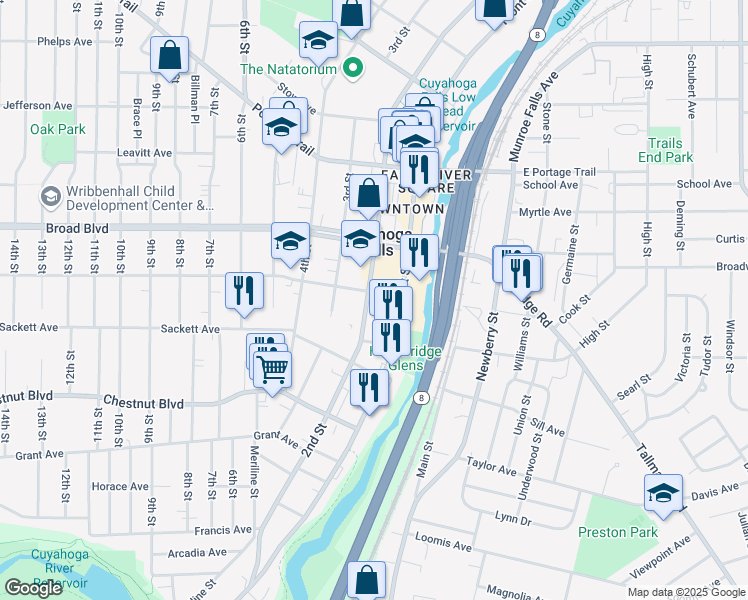 map of restaurants, bars, coffee shops, grocery stores, and more near 1883 2nd Street in Cuyahoga Falls