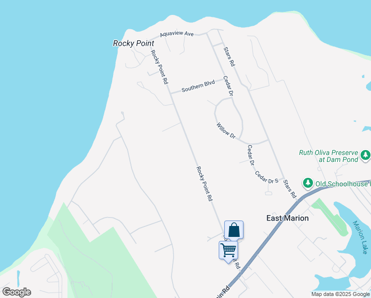 map of restaurants, bars, coffee shops, grocery stores, and more near 2739 Rocky Point Road in East Marion