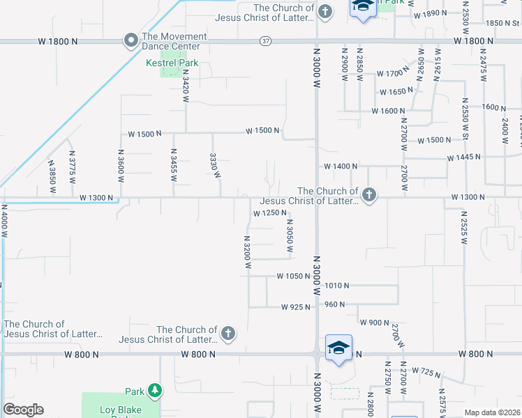 map of restaurants, bars, coffee shops, grocery stores, and more near 3168 West 1250 North in West Point
