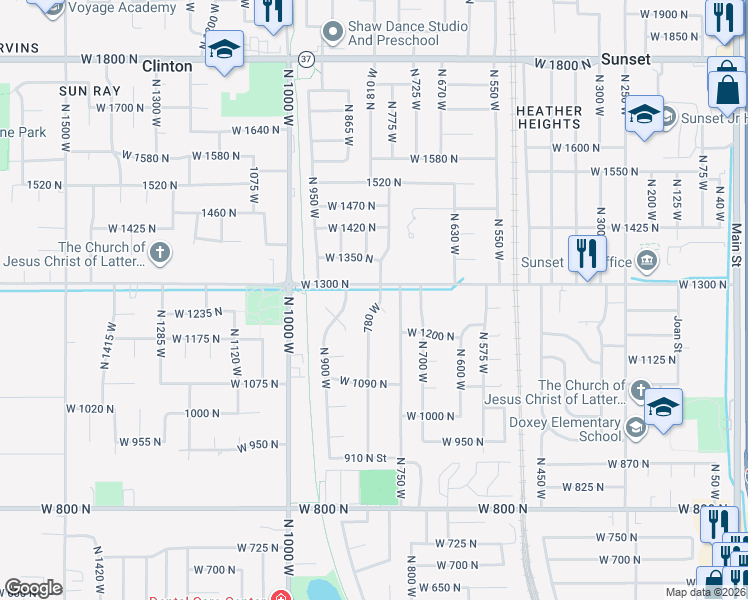 map of restaurants, bars, coffee shops, grocery stores, and more near 767 1240 North in Clinton