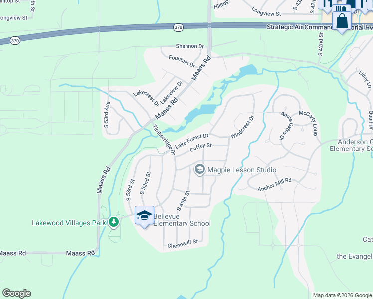 map of restaurants, bars, coffee shops, grocery stores, and more near 4911 Coffey Street in Papillion