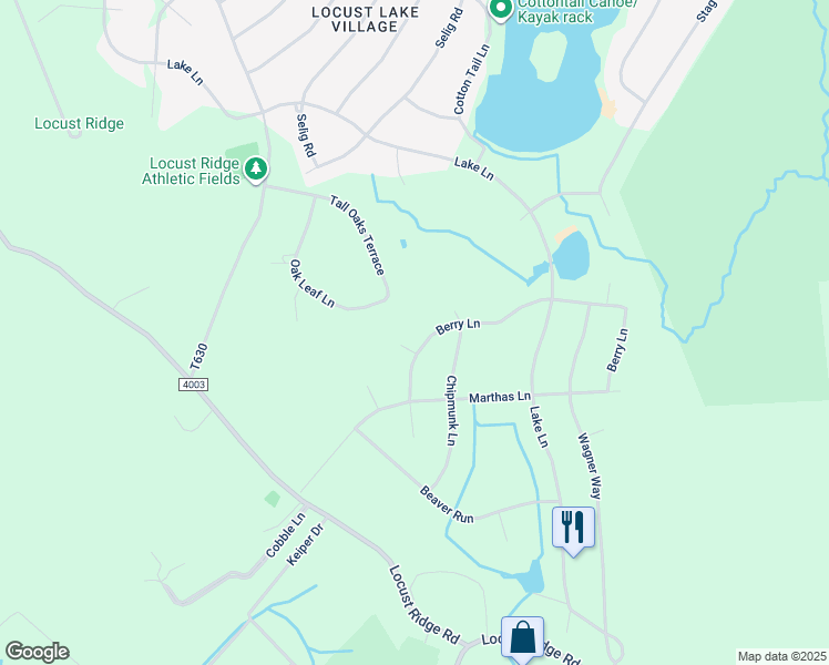 map of restaurants, bars, coffee shops, grocery stores, and more near 392 Berry Lane in Monroe County