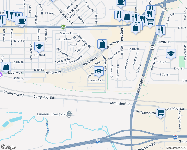 map of restaurants, bars, coffee shops, grocery stores, and more near 3066-3070 Leech Boulevard in Cheyenne