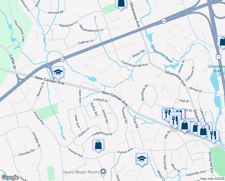 map of restaurants, bars, coffee shops, grocery stores, and more near 211 New Canaan Avenue in Norwalk