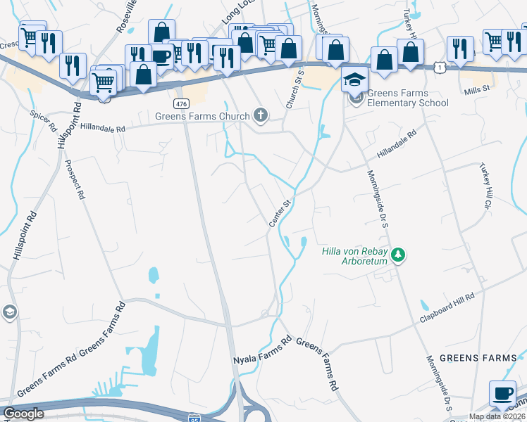 map of restaurants, bars, coffee shops, grocery stores, and more near 2 Gordon Lane in Westport