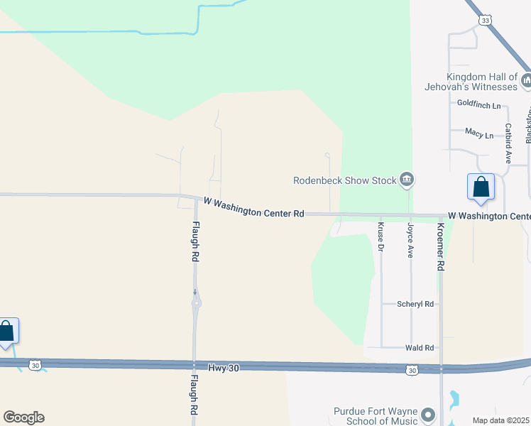 map of restaurants, bars, coffee shops, grocery stores, and more near West Washington Center Road in Fort Wayne