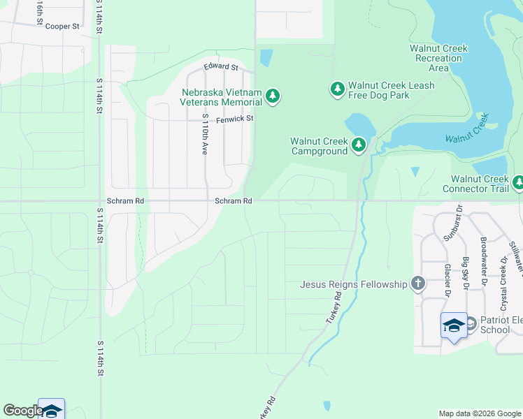 map of restaurants, bars, coffee shops, grocery stores, and more near 10705 Schram Road in Papillion