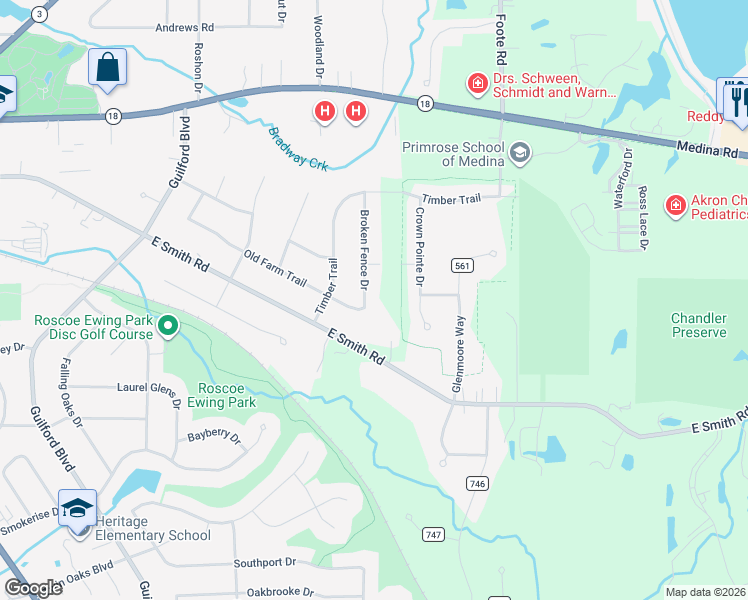 map of restaurants, bars, coffee shops, grocery stores, and more near 317 Broken Fence Drive in Medina