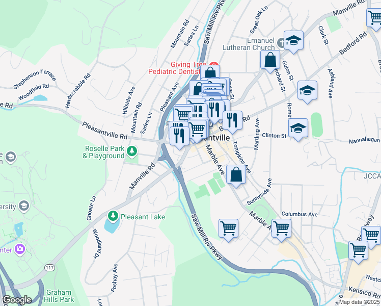 map of restaurants, bars, coffee shops, grocery stores, and more near 488 Bedford Road in Pleasantville