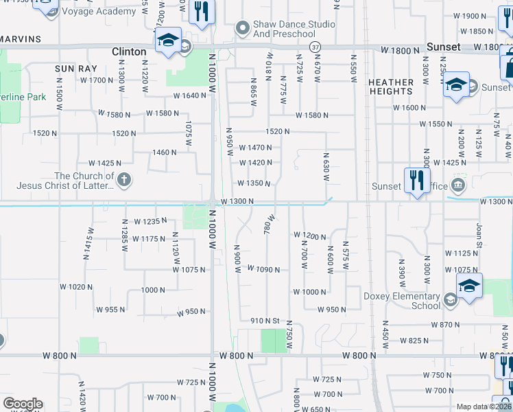 map of restaurants, bars, coffee shops, grocery stores, and more near 1284 North 900 West in Clinton